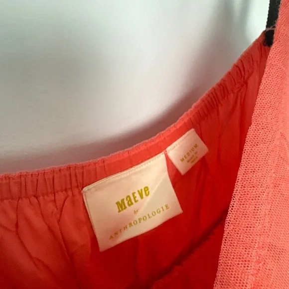 Anthropologie - MAEVE - Tulle, Coral, Tiered Maxi Dress Coral. Medium. - Picture 8 of 11